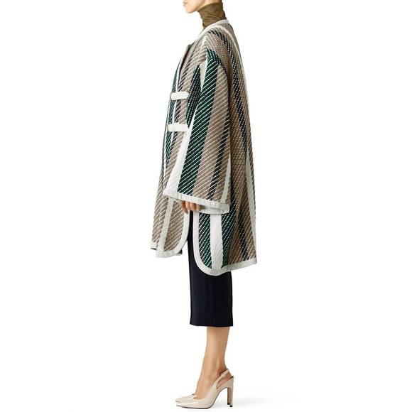 SEE BY CHLOE oversize stripe blanket coat in green - Picture 2 of 4